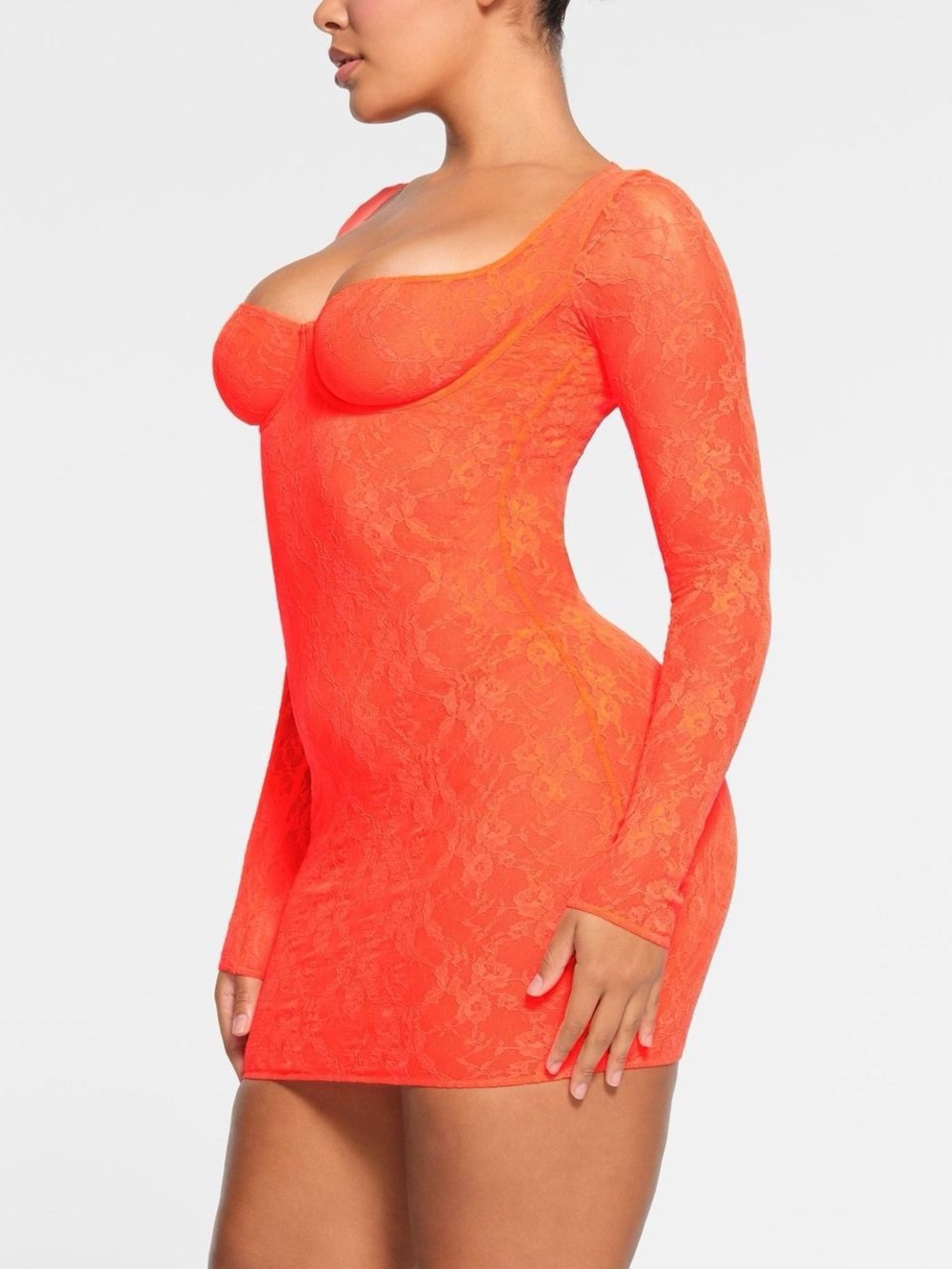 Skim Orange lace long sleeve mini dress Size S #party #clubwear